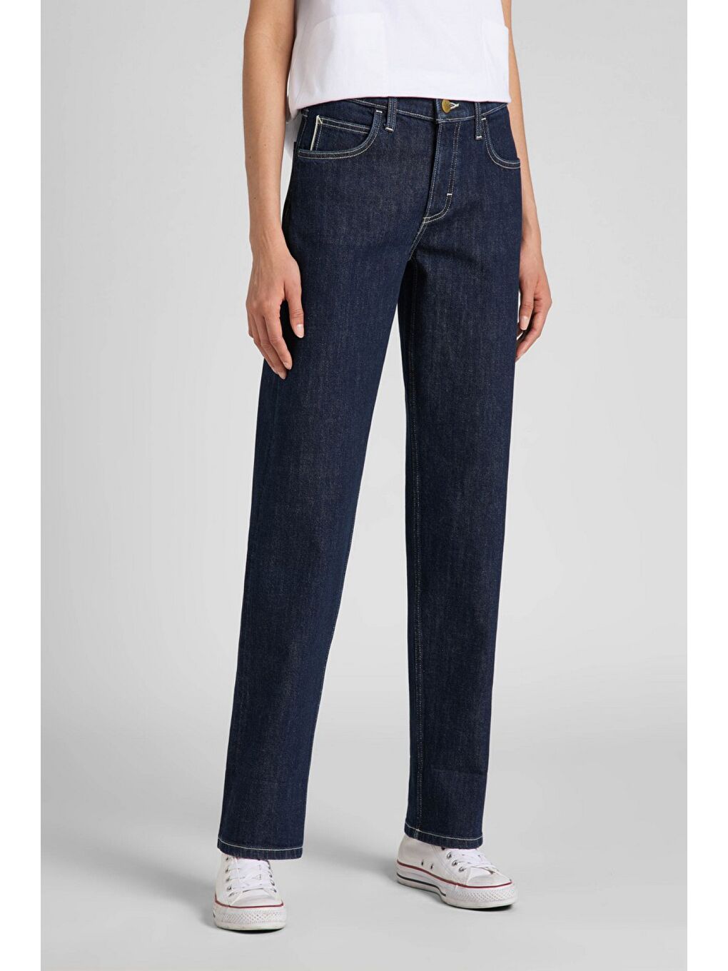 Lacivert Jane Cuffed Straight Fit Yüksek Bel Jean Jean Pantolon-1