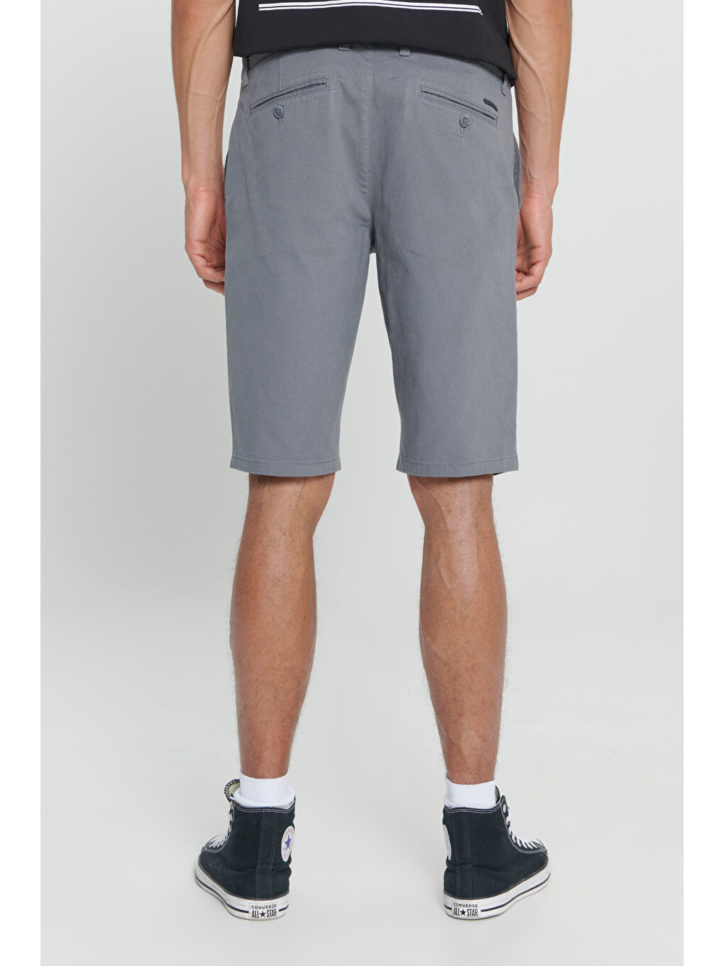 Erkek Gri Slim Fit Dar Kesim Armürlü %100 Pamuk Casual Chino Şort-4