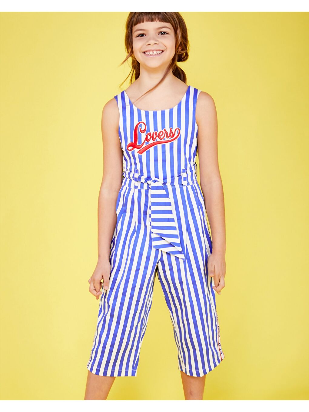 Kız Çocuk Çizgili Kolsuz Tulum Lacivert