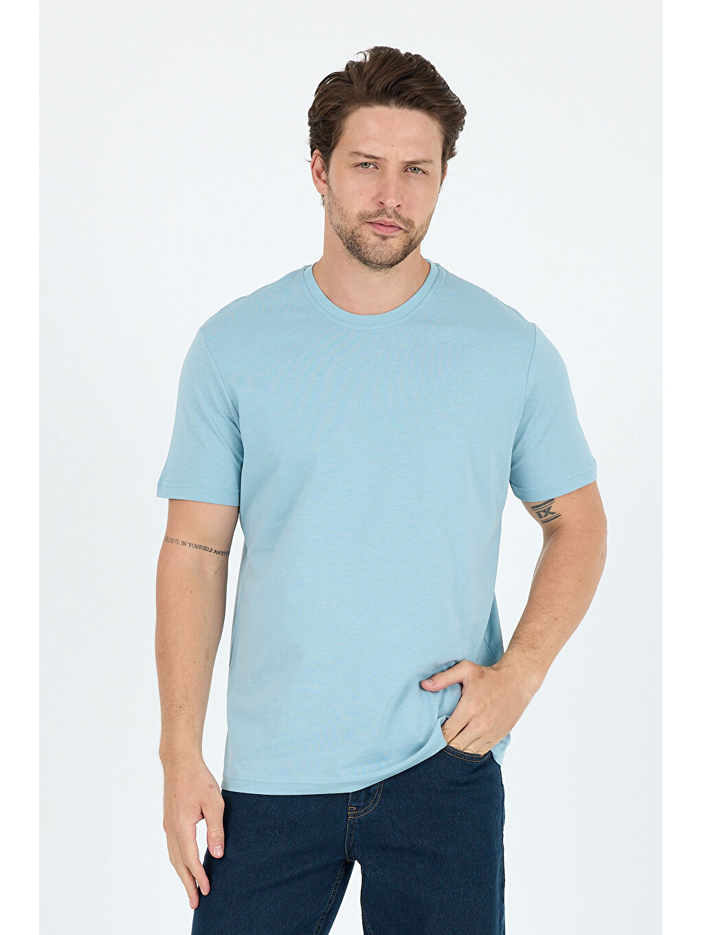 Mavi Bisiklet Yaka Penye Erkek %100 Pamuk Tişört-1