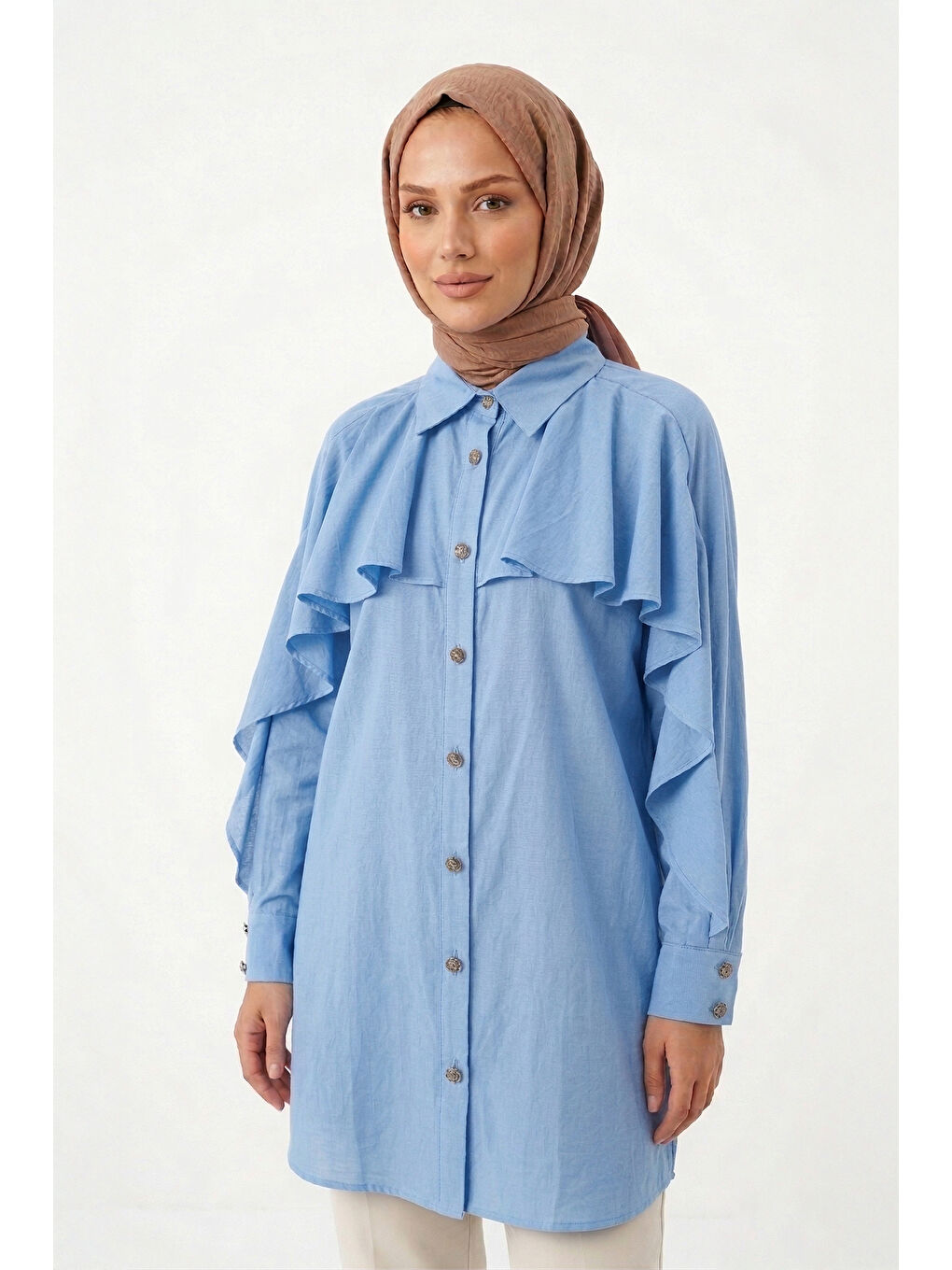 Kolu Fırfır Detay Gömlek 230157 Mavi-3
