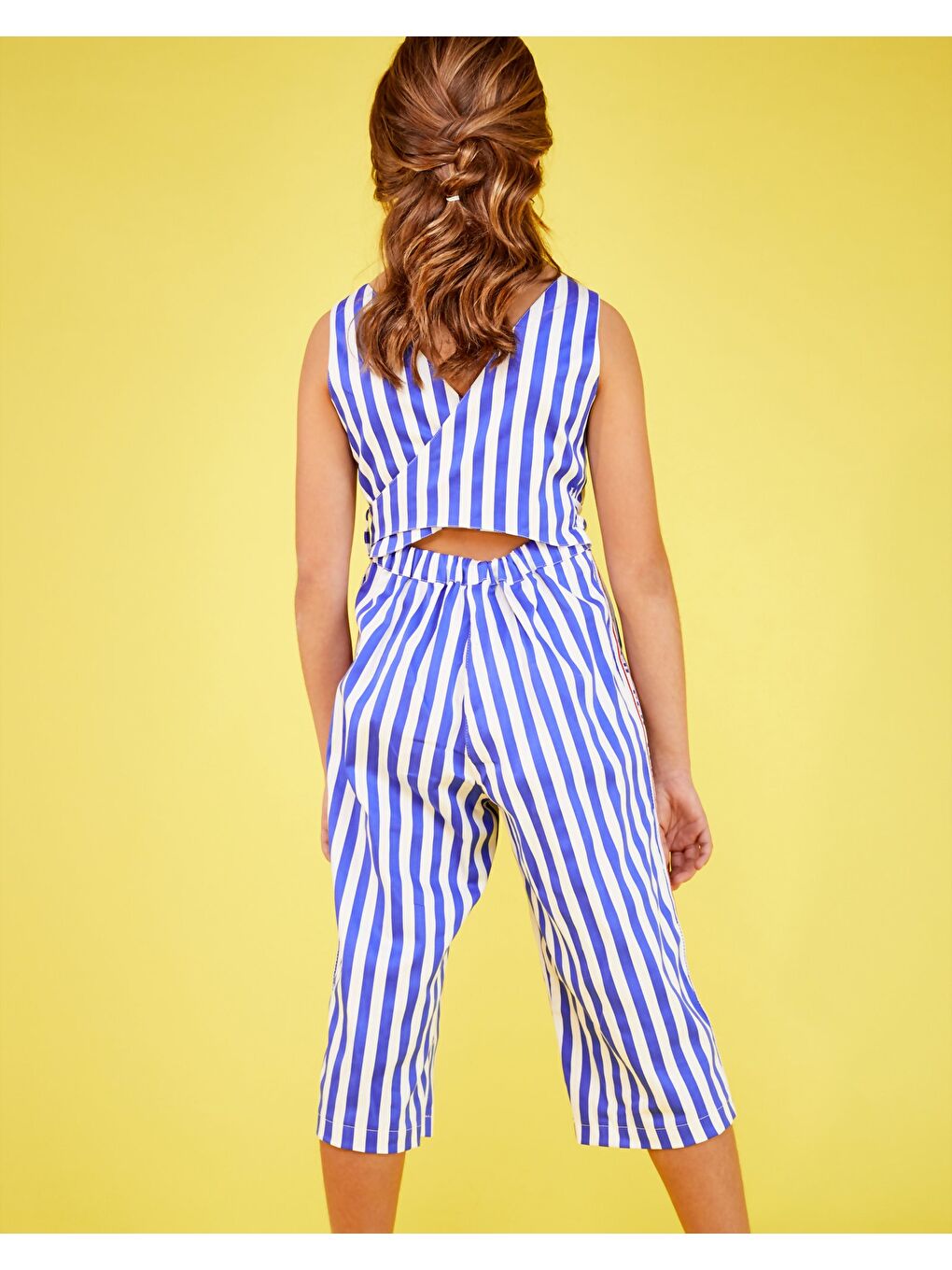 Kız Çocuk Çizgili Kolsuz Tulum Lacivert-4