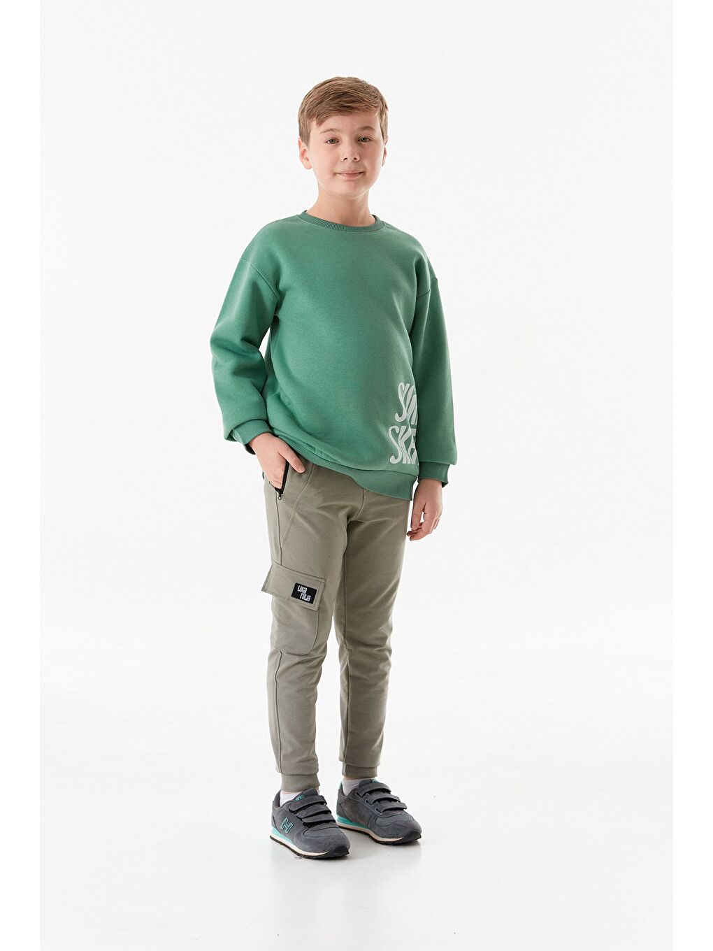 Turkuaz Beli Lastikli Kargo Cepli Jogger Erkek Çocuk Eşofman Altı-1