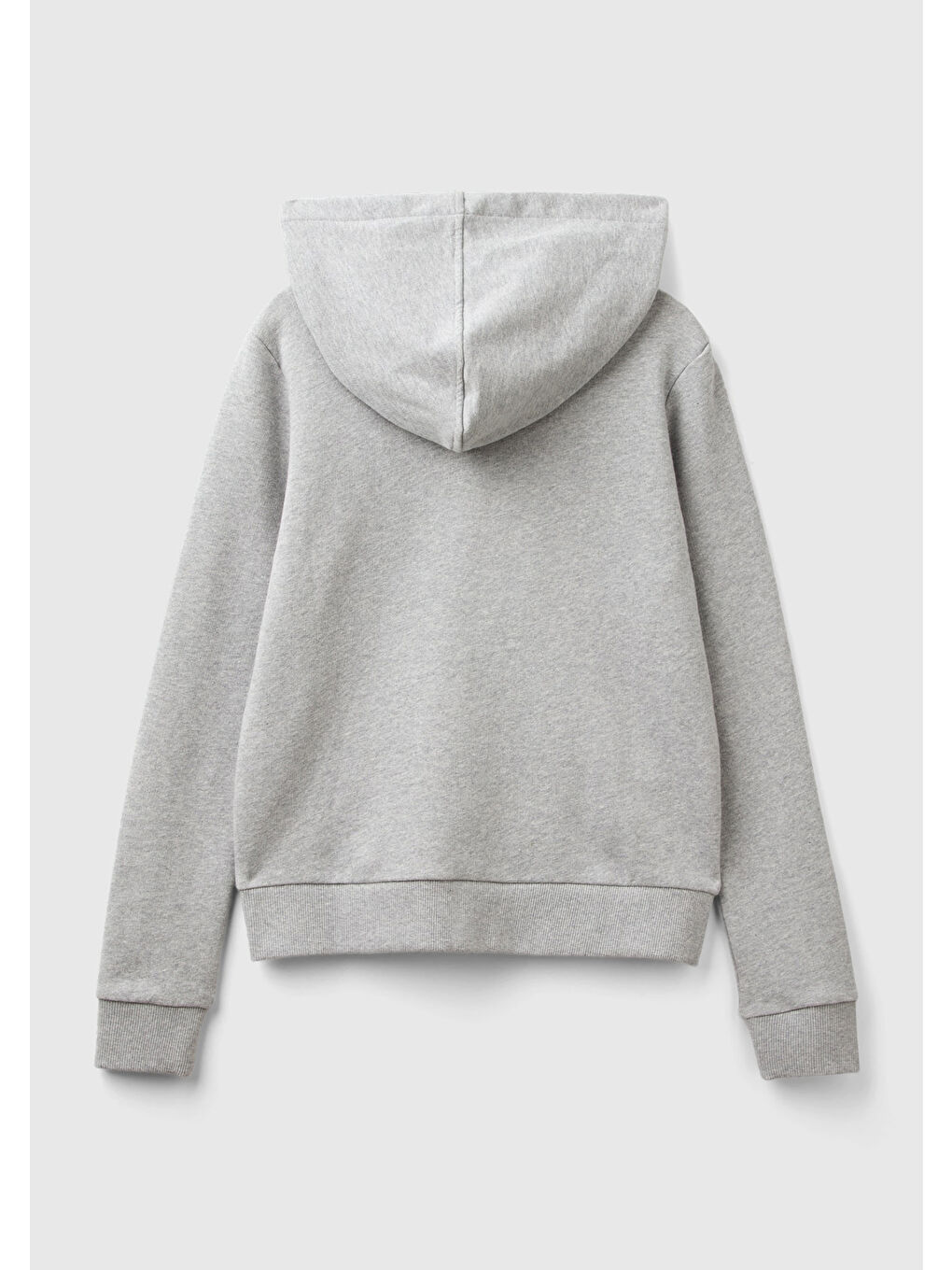 Kadın Gri Melanj  100 Pamuk Fermuarlı Kapüşonlu Renkli Biyeli Sweatshirt-3