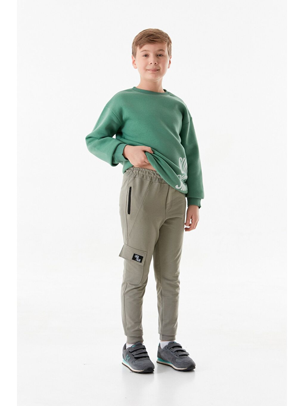 Turkuaz Beli Lastikli Kargo Cepli Jogger Erkek Çocuk Eşofman Altı-2