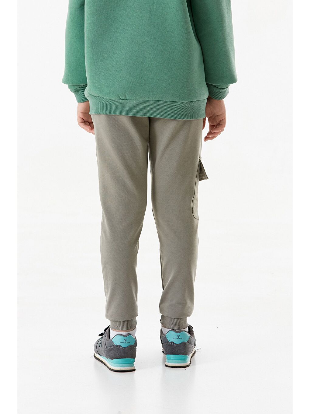 Turkuaz Beli Lastikli Kargo Cepli Jogger Erkek Çocuk Eşofman Altı-4