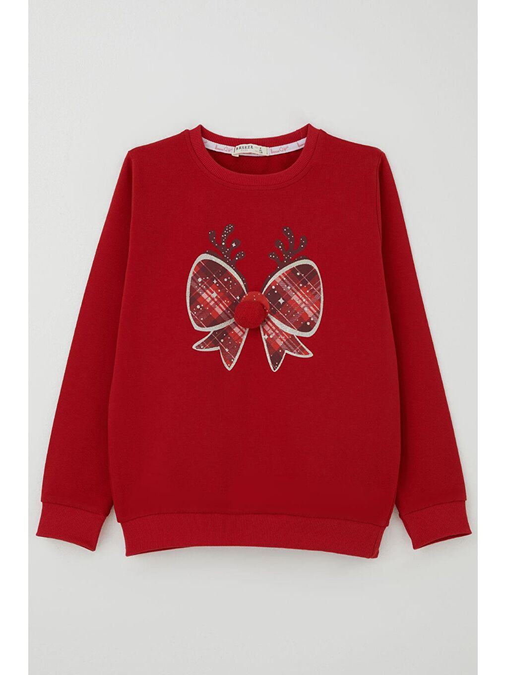 Kız Çocuk Sweatshirt Ponponlu Yılbaşı Kurdeleli Kırmızı (6-12 Yaş)