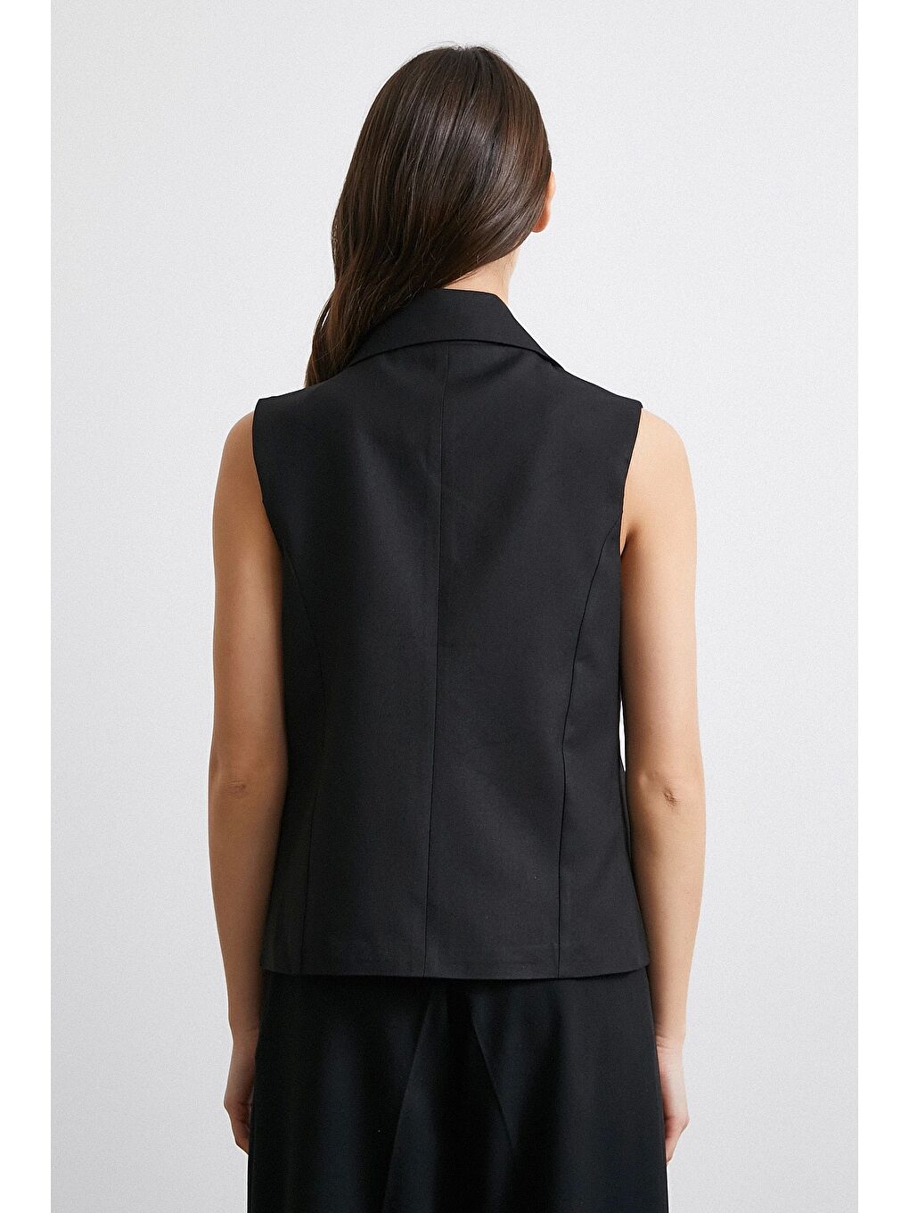 Çift Düğmeli Gömlek Yaka Yelek Siyah-5