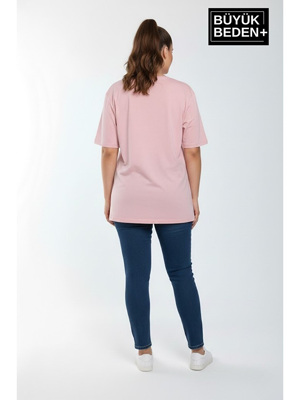 Pembe Kadın Büyük Beden El Yazılı Brooklyn Baskılı 3xl-6xl Bisiklet Yaka Tshırt SPR25BTSK510-6-2