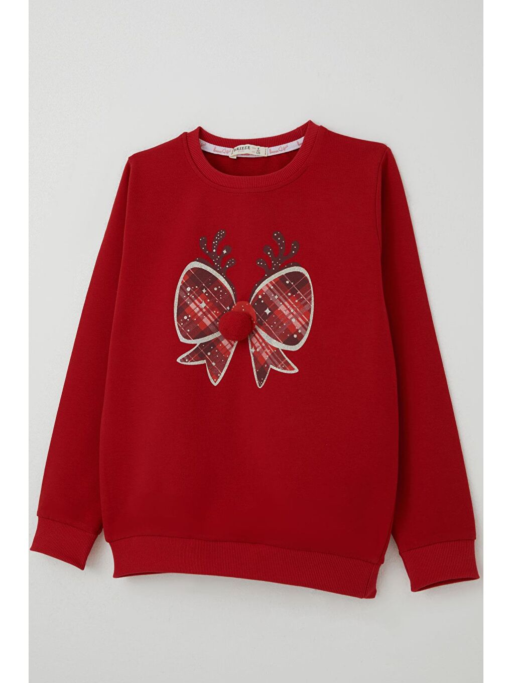 Kız Çocuk Sweatshirt Ponponlu Yılbaşı Kurdeleli Kırmızı (6-12 Yaş)-2