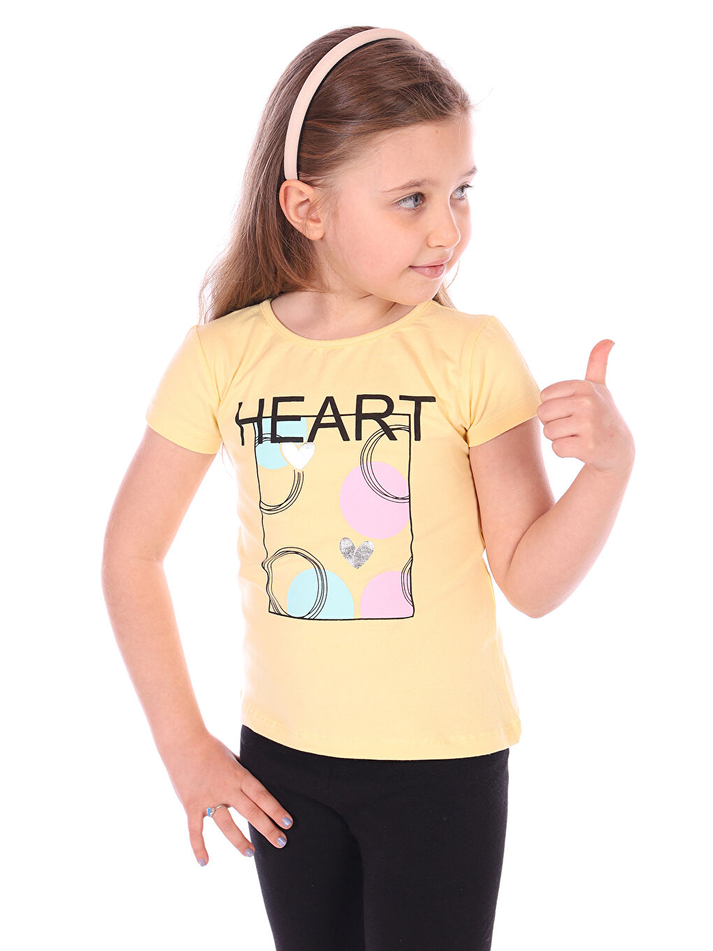 Sarı Kız Bebek Heart Baskılı Tişört-1