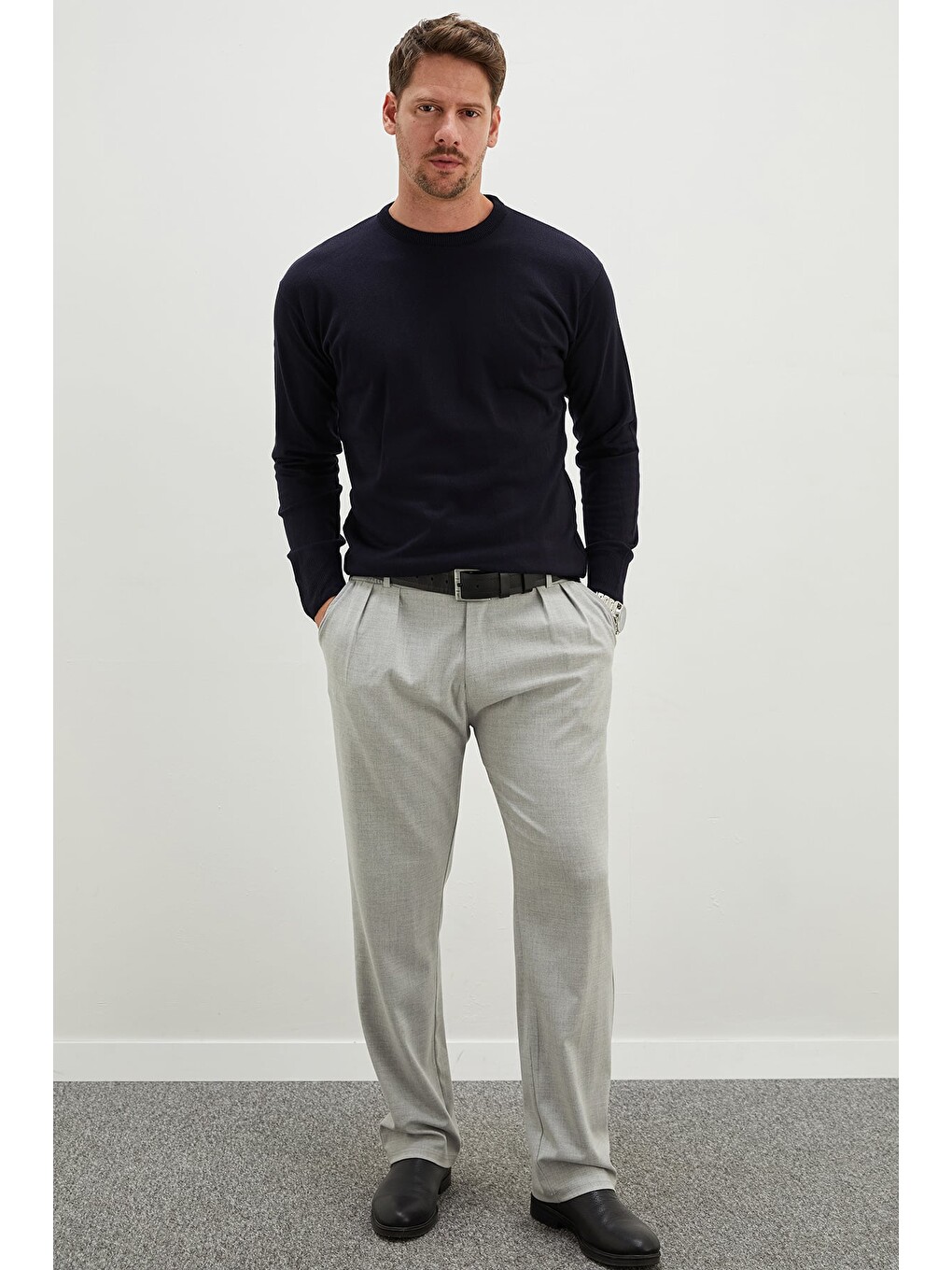 Lacivert Basic Bisiklet Yaka Regular Fit Triko Kazak-2
