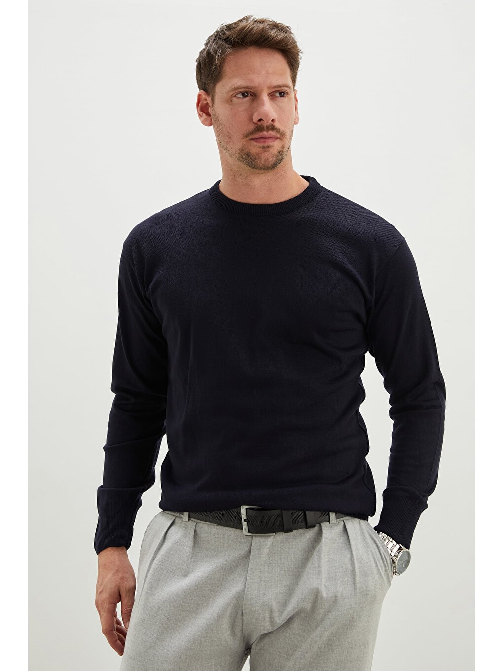 Lacivert Basic Bisiklet Yaka Regular Fit Triko Kazak-3