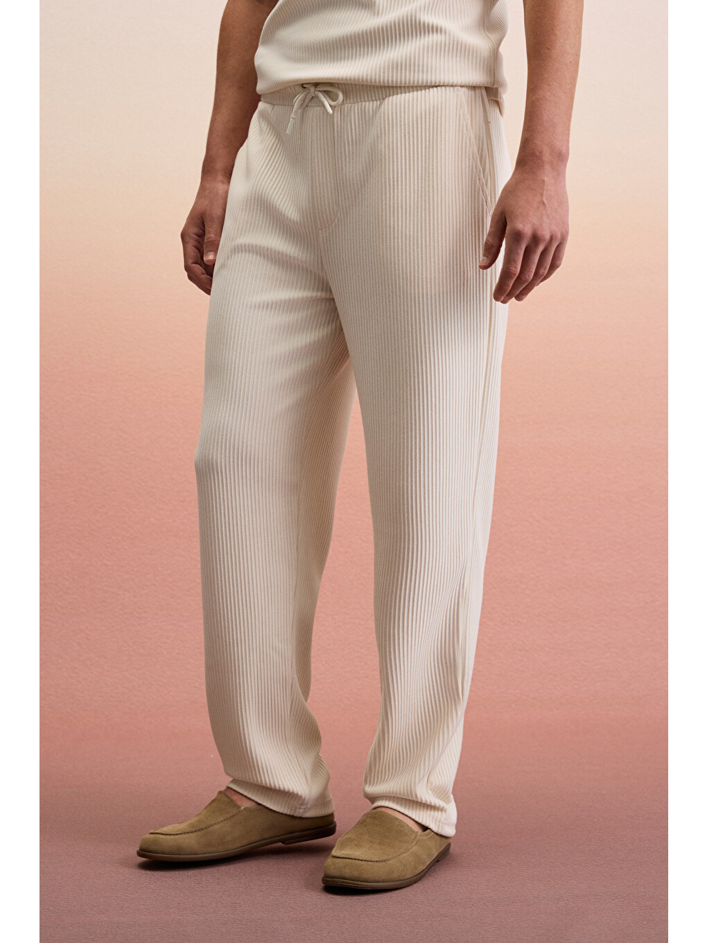 Ekru ERNO Erkek Beli Lastikli Yanları Cepli Relaxed KREM Pantolon-2