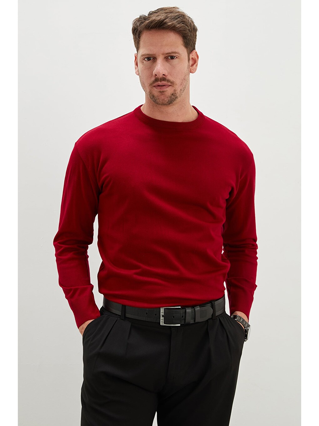Kırmızı Basic Bisiklet Yaka Regular Fit Triko Kazak