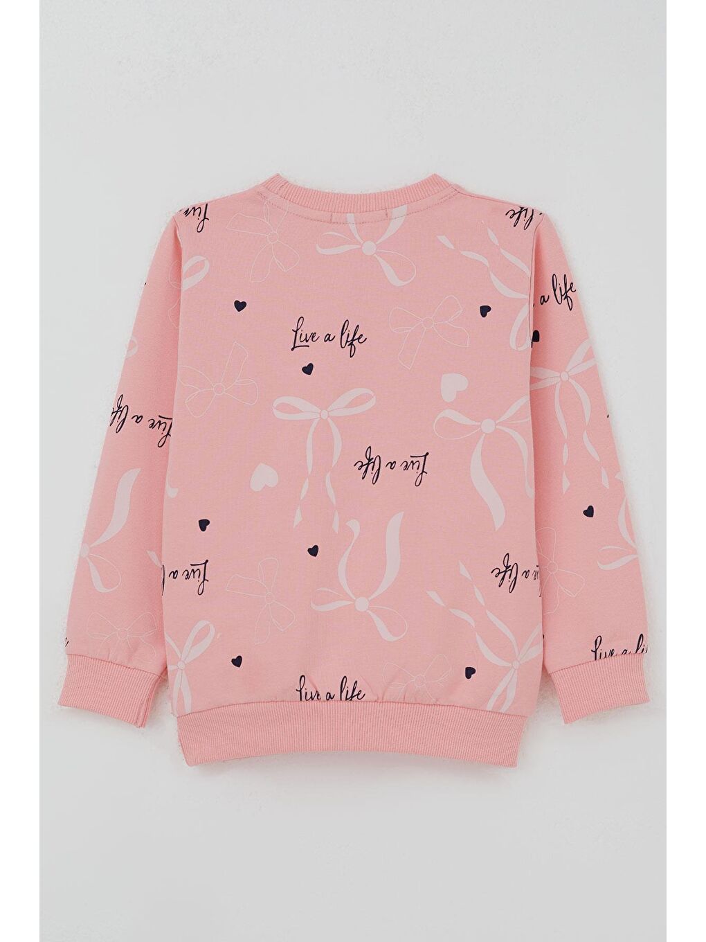 Kız Çocuk Sweatshirt Fiyonk & Kalp Baskılı Pembe (3-8 Yaş)-1