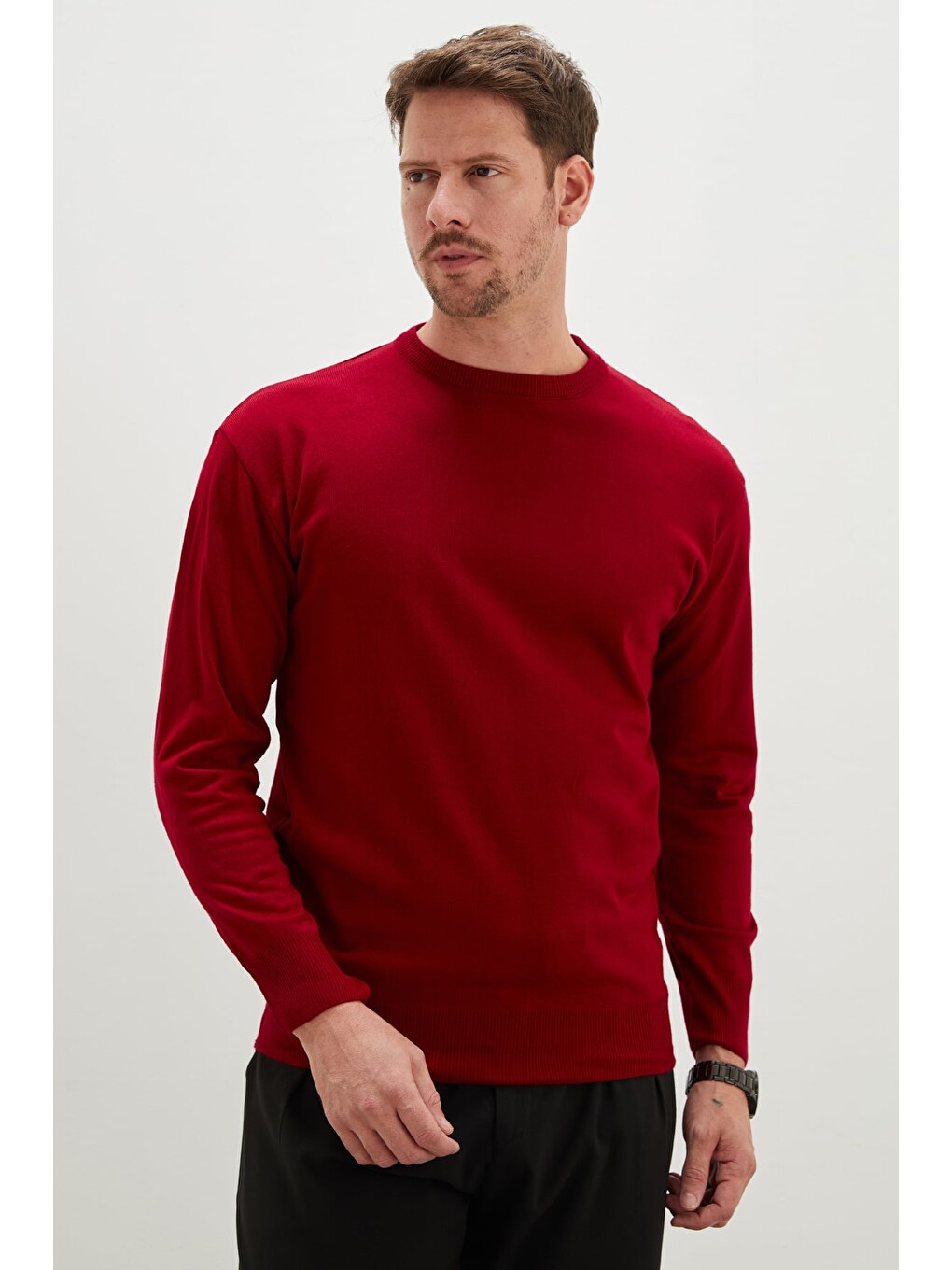 Kırmızı Basic Bisiklet Yaka Regular Fit Triko Kazak-1