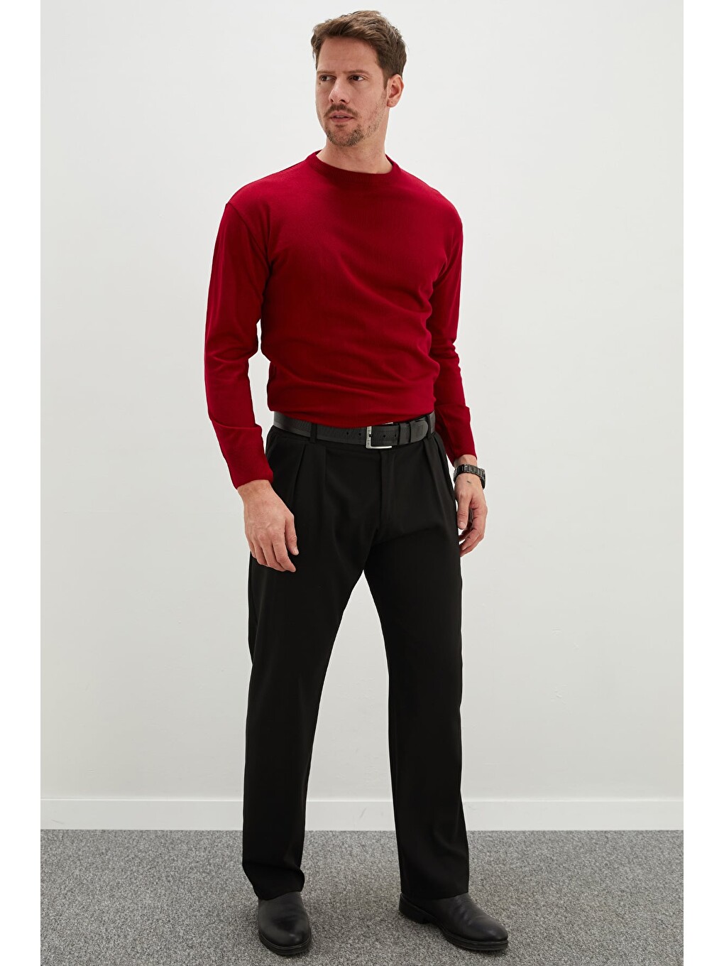 Kırmızı Basic Bisiklet Yaka Regular Fit Triko Kazak-2