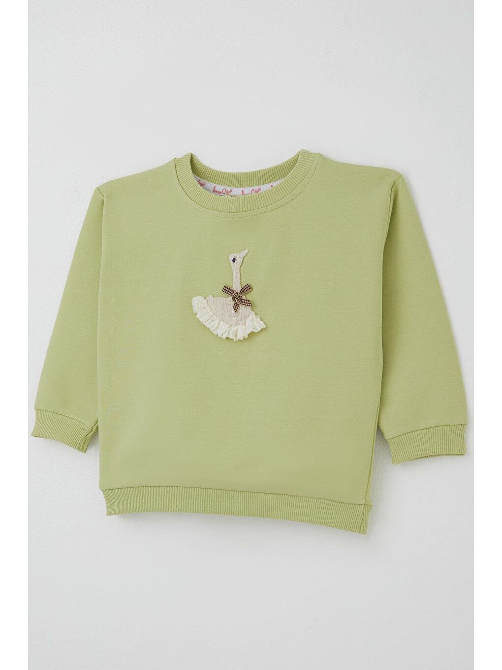 Kız Çocuk Sweatshirt Kuğu Armalı Fiyonk Detaylı Fıstık Yeşili (2-6 Yaş)-2