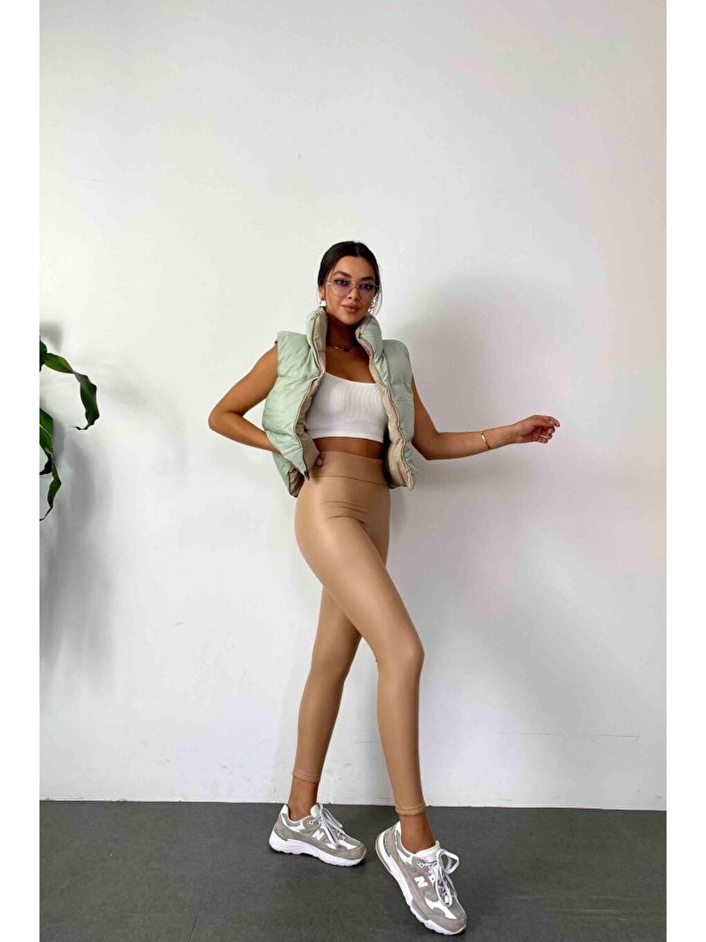 Kahverengi Kadın Yüksek Bel Içi şardonlu Fırsat ürün Toparlayıcı Tayt-4