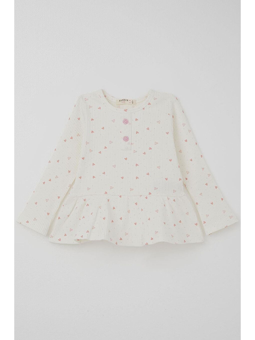 Kız Çocuk Taytlı Takım Kalp Desenli Paça Kısmı Fırfır Detaylı Ekru (3-7 Yaş)-1