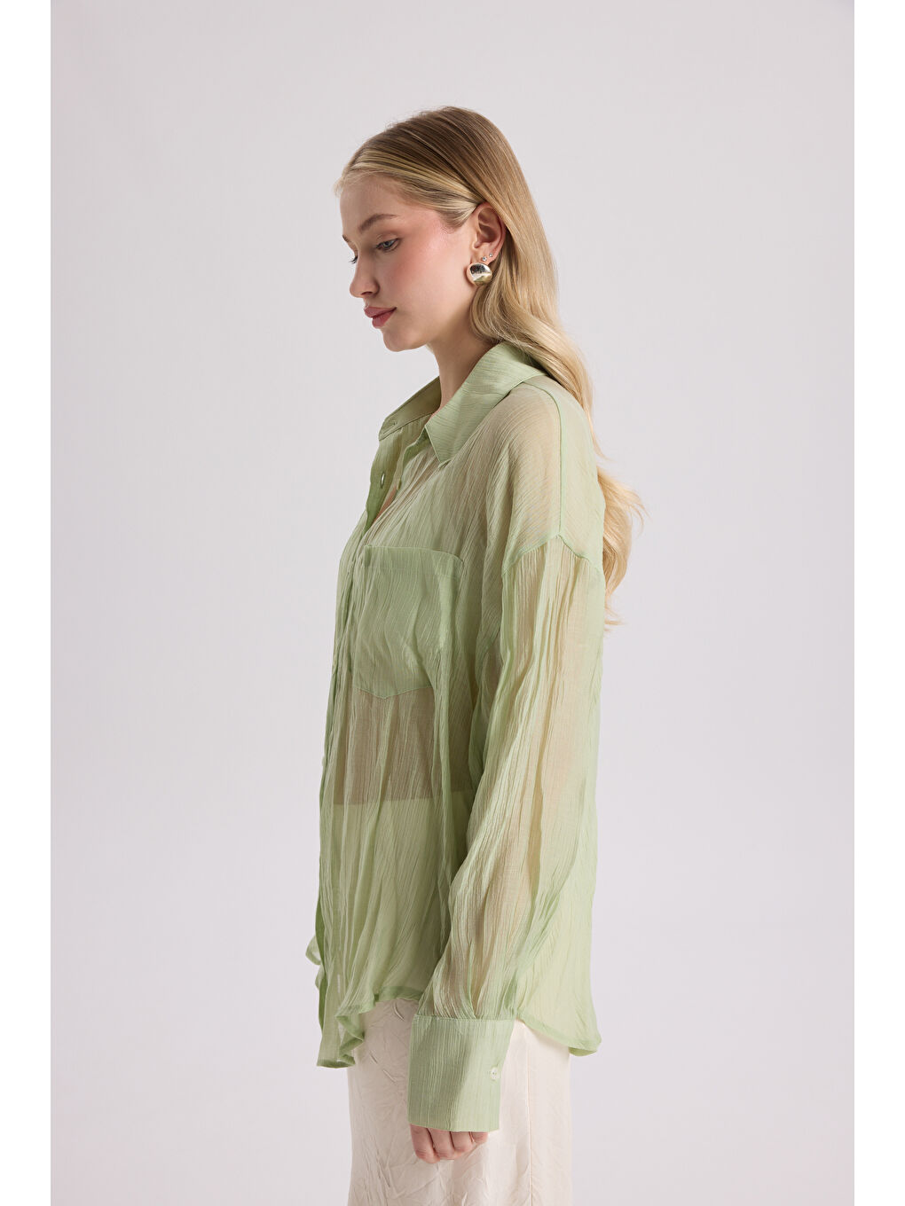 Darya Kırışık Detay Yeşil Gömlek-1