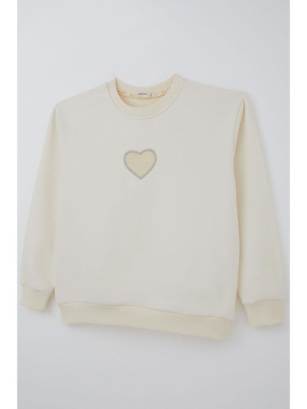 Ekru Kız Çocuk Sweatshirt Işıltılı Kalp Masalı İnci İşlemeli Krem (9-14 Yaş)-2