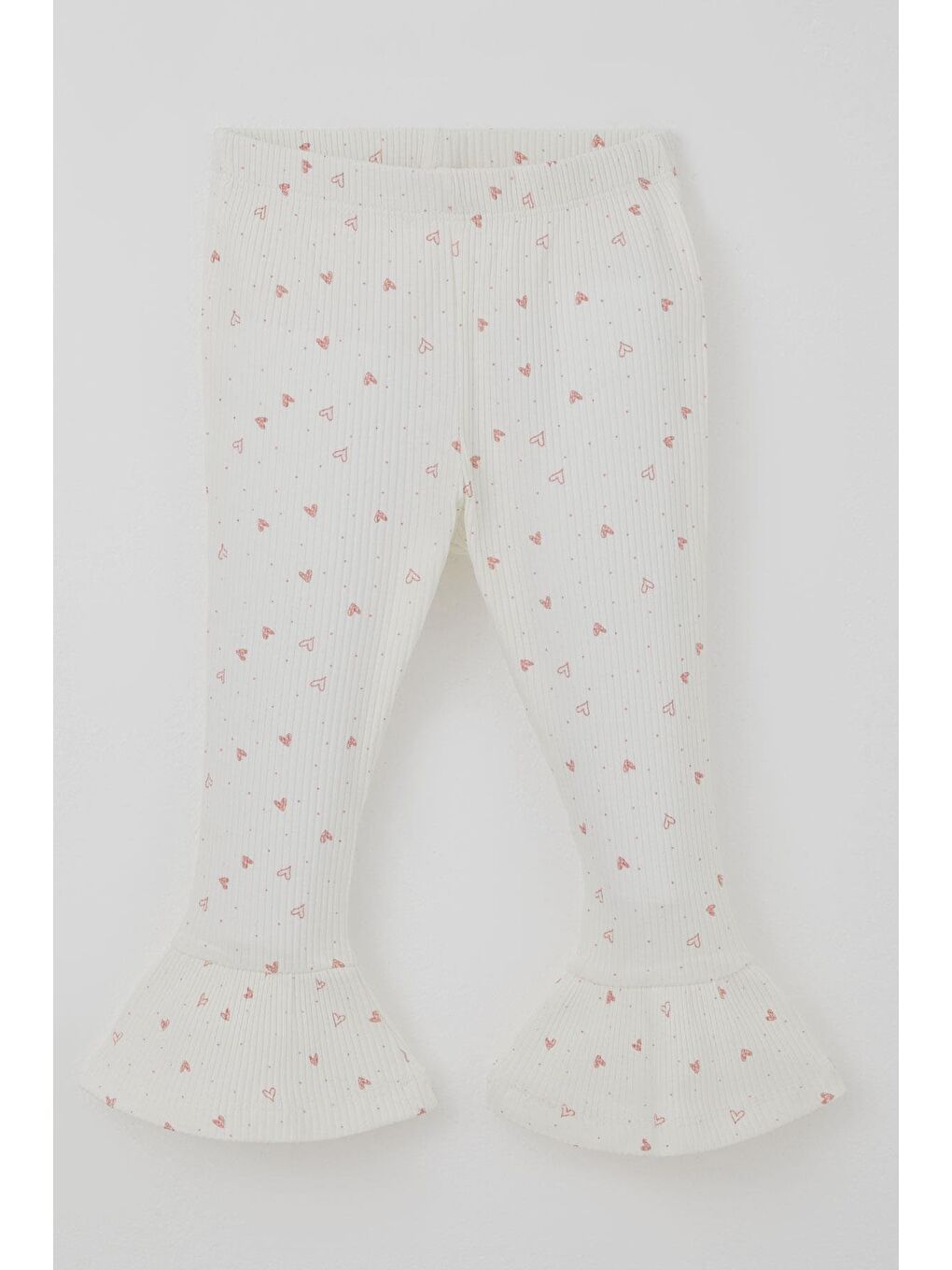 Kız Çocuk Taytlı Takım Kalp Desenli Paça Kısmı Fırfır Detaylı Ekru (3-7 Yaş)-2