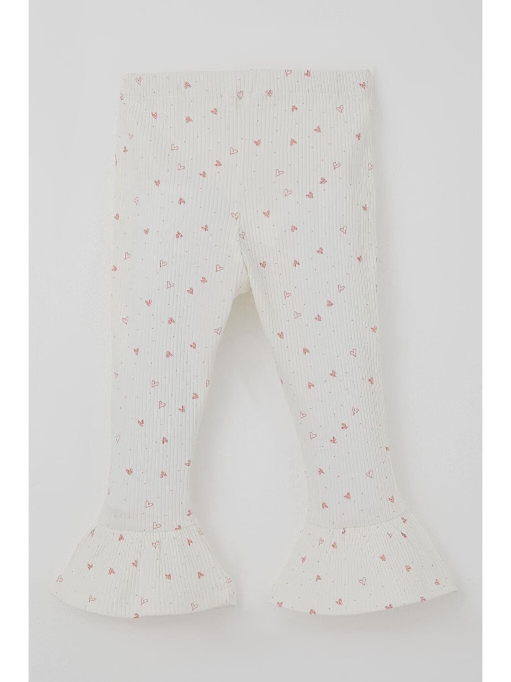 Kız Çocuk Taytlı Takım Kalp Desenli Paça Kısmı Fırfır Detaylı Ekru (3-7 Yaş)-4