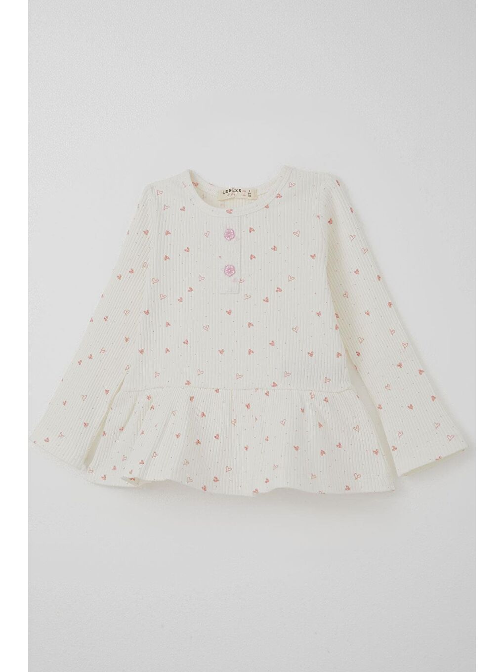 Kız Çocuk Taytlı Takım Kalp Desenli Paça Kısmı Fırfır Detaylı Ekru (3-7 Yaş)-5