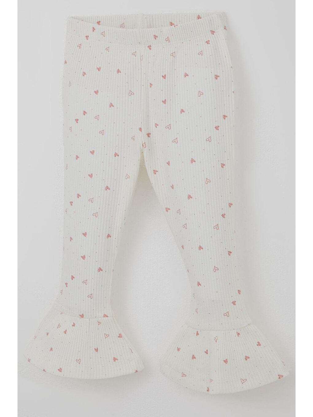 Kız Çocuk Taytlı Takım Kalp Desenli Paça Kısmı Fırfır Detaylı Ekru (3-7 Yaş)-6