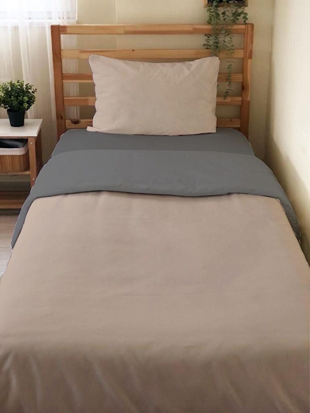 Karışık Çift Taraflı Düz Kahverengi Çarşafsız Takım Tek Kişilik Nevresim Takımı 160x220 Cm