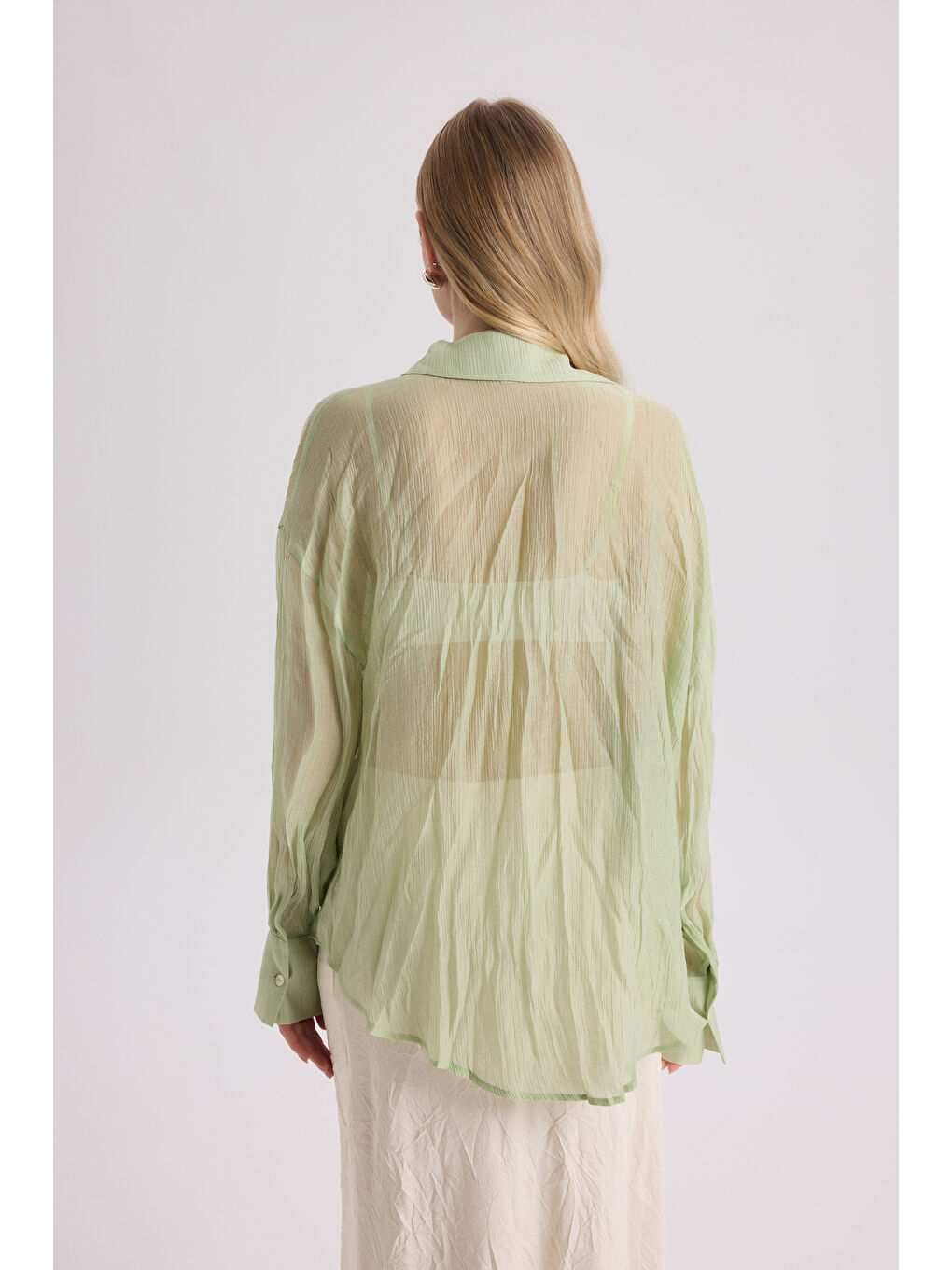 Darya Kırışık Detay Yeşil Gömlek-2