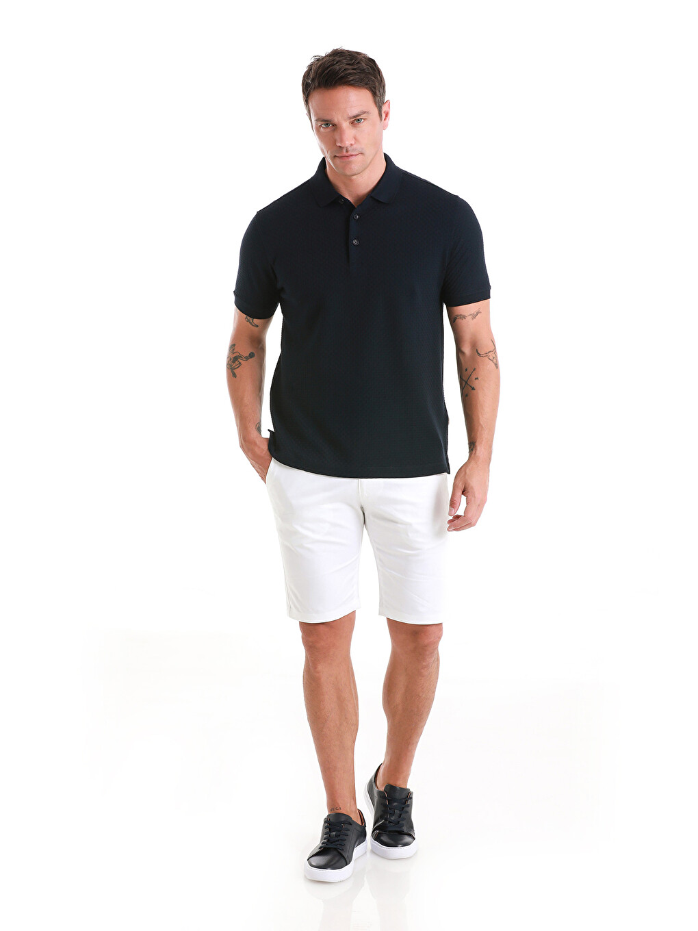 Lacivert Regular Fit Düz Merserize Polo Yaka 100% Pamuk Tişört-1