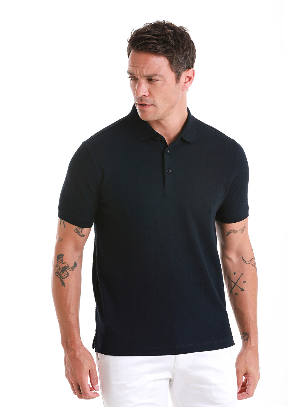 Lacivert Regular Fit Düz Merserize Polo Yaka 100% Pamuk Tişört-2