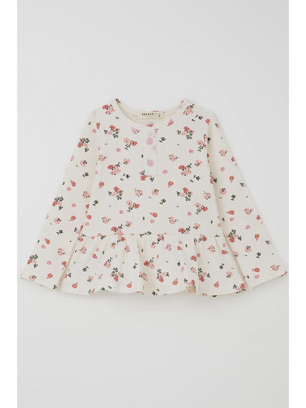 Kız Çocuk Taytlı Takım Çiçek Desenli Paça Kısmı Fırfır Detaylı Ekru (3-7 Yaş)-1