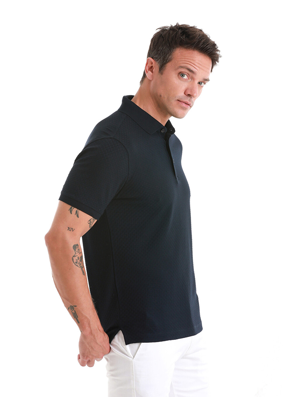 Lacivert Regular Fit Düz Merserize Polo Yaka 100% Pamuk Tişört-3