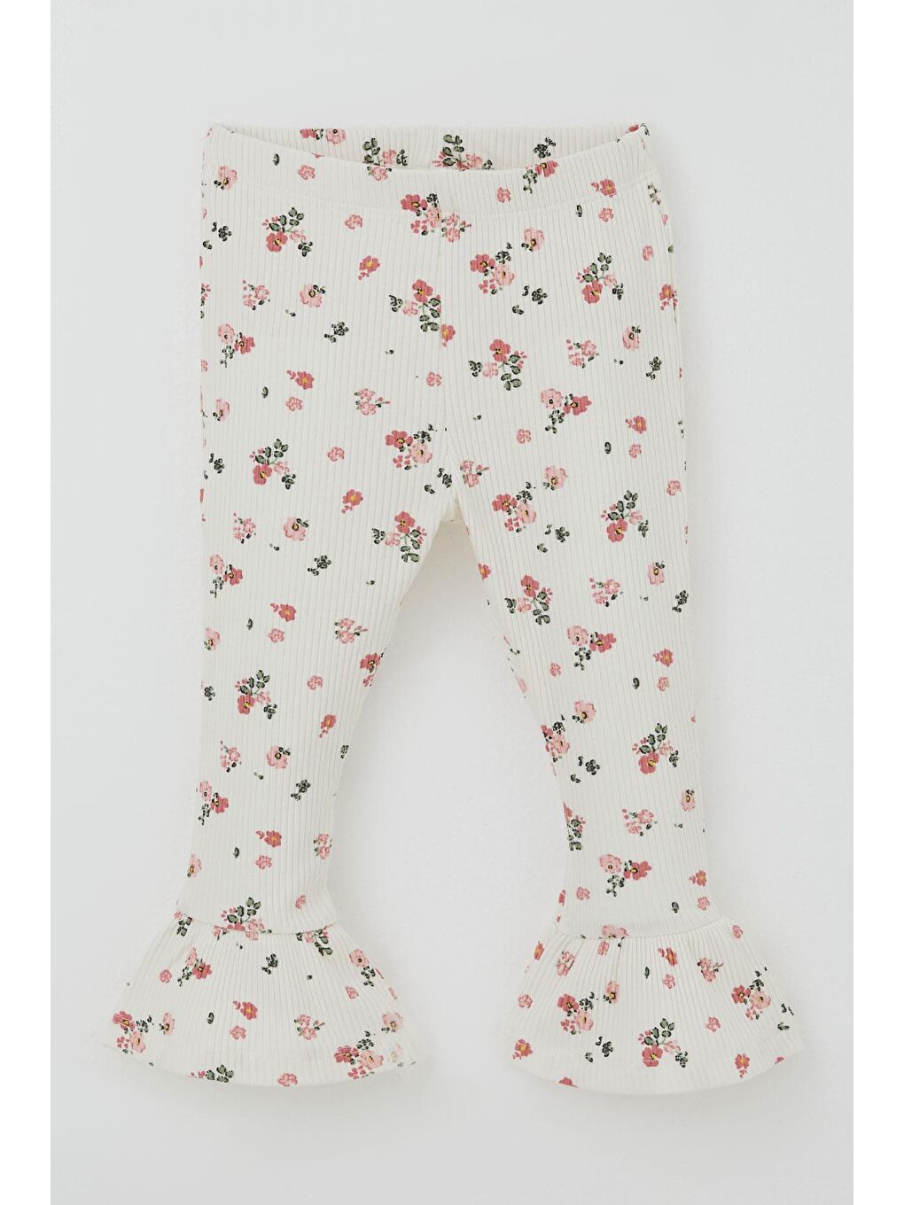 Kız Çocuk Taytlı Takım Çiçek Desenli Paça Kısmı Fırfır Detaylı Ekru (3-7 Yaş)-2