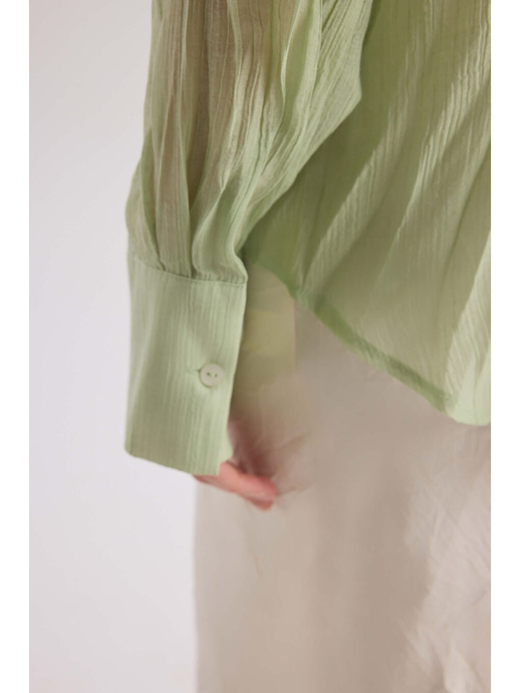 Darya Kırışık Detay Yeşil Gömlek-3