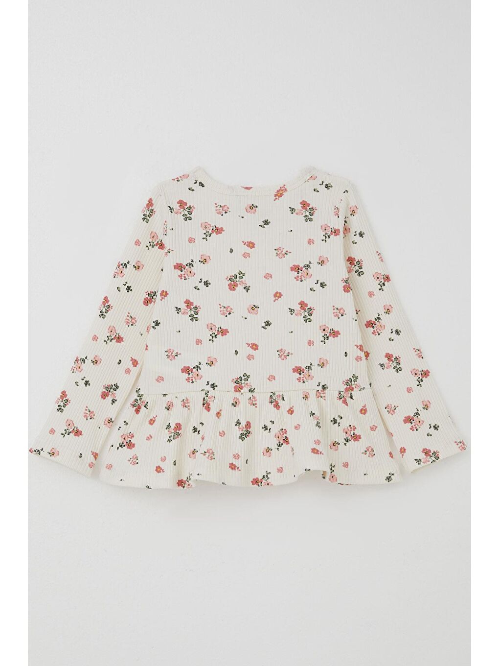 Kız Çocuk Taytlı Takım Çiçek Desenli Paça Kısmı Fırfır Detaylı Ekru (3-7 Yaş)-3