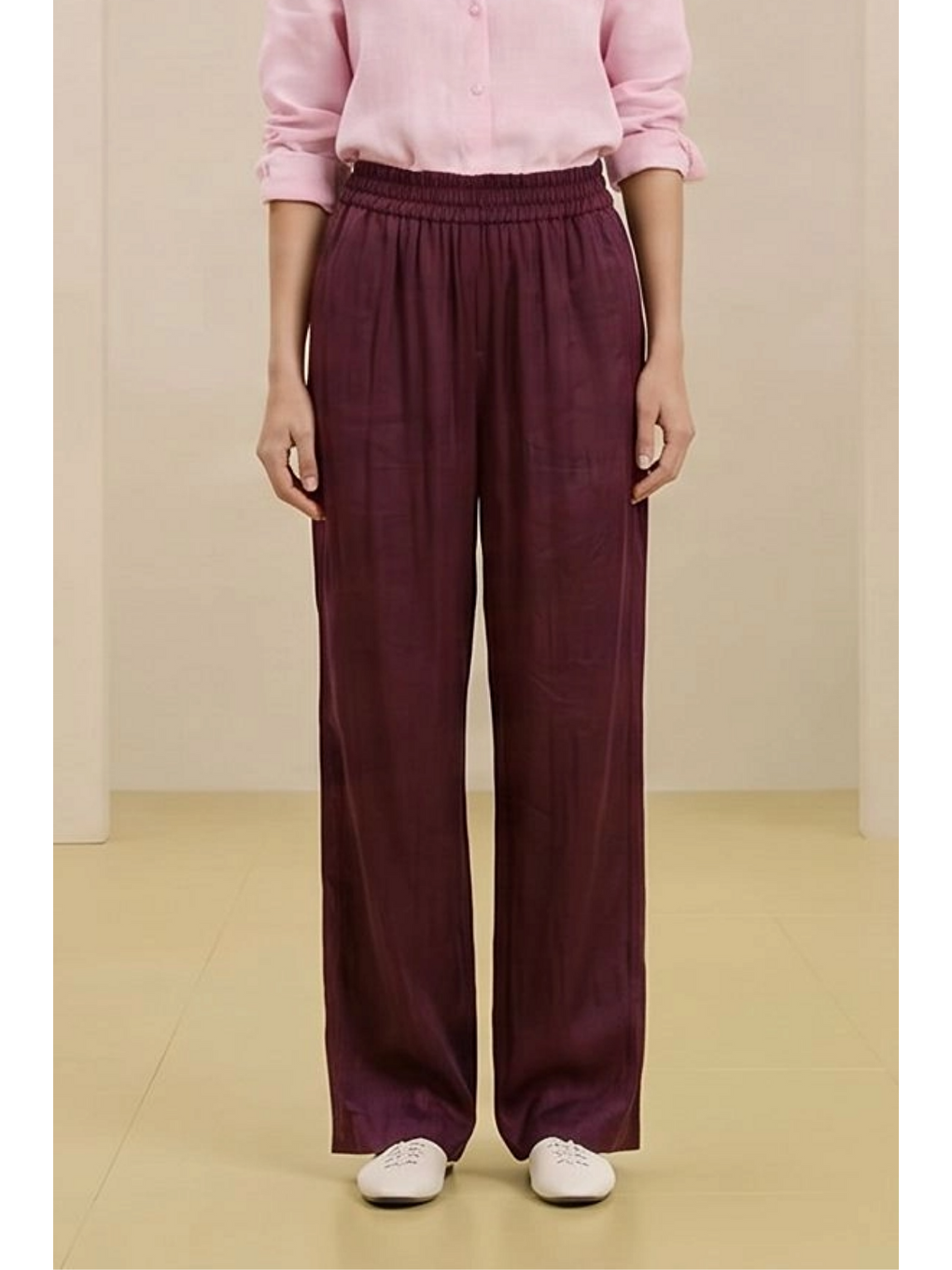 ALESTA | Yüksek Bel Dökümlü Pantolon Mürdüm