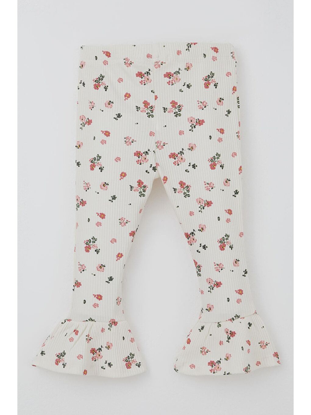 Kız Çocuk Taytlı Takım Çiçek Desenli Paça Kısmı Fırfır Detaylı Ekru (3-7 Yaş)-4