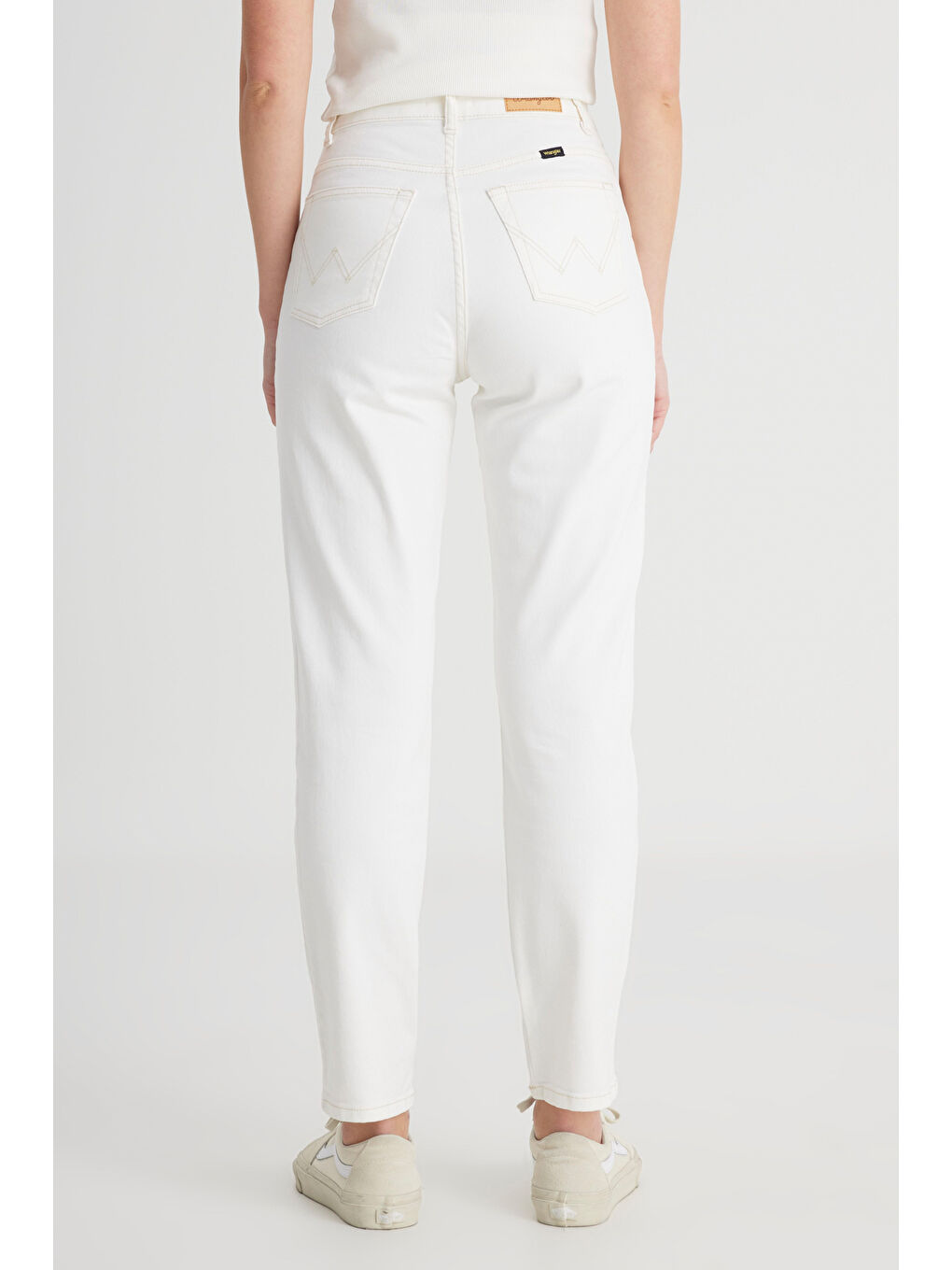 Mom Fit Yüksek Bel Dar Paça Beyaz Esnek Jean Jean Pantolon-5