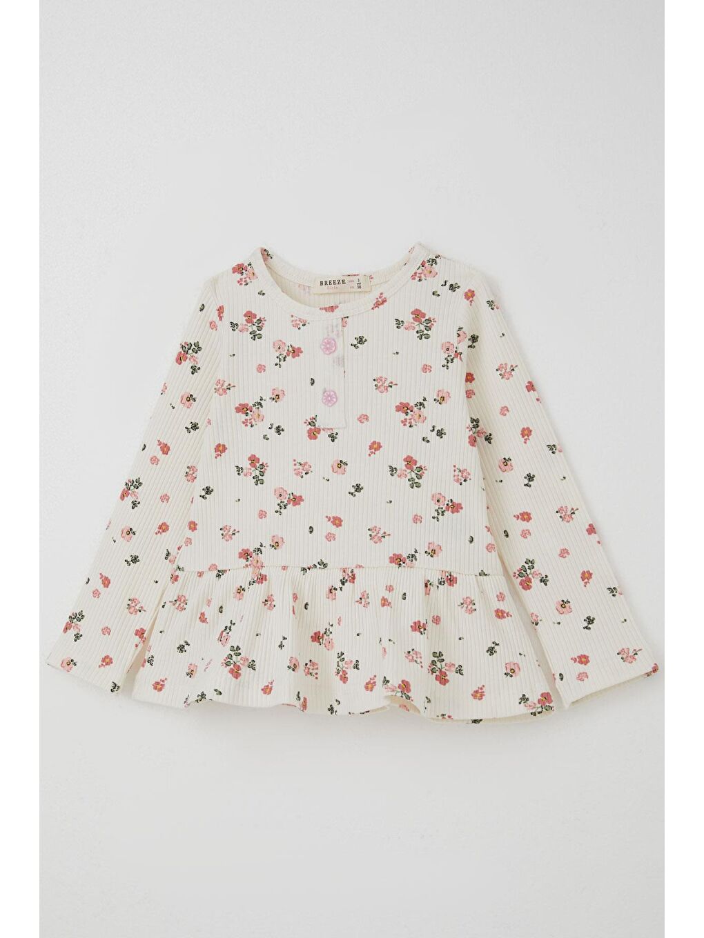 Kız Çocuk Taytlı Takım Çiçek Desenli Paça Kısmı Fırfır Detaylı Ekru (3-7 Yaş)-5