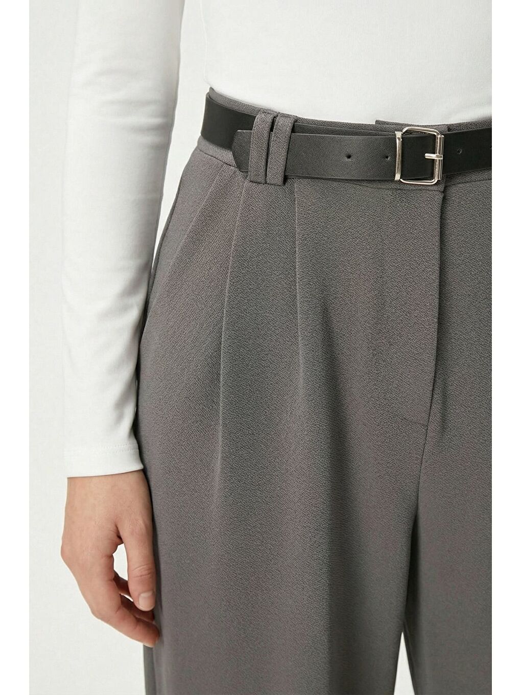 Antrasit Kadın Yüksek Bel Elastanlı Palazzo Pantolon - Kemerli-1