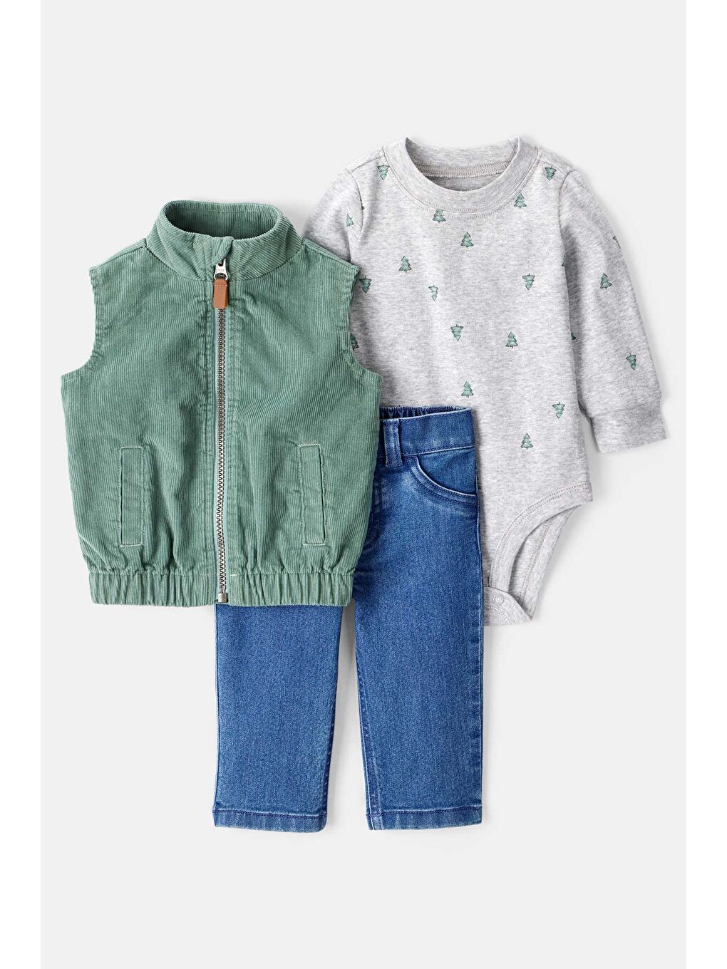 Erkek Bebek Yeşil Yelekli Set