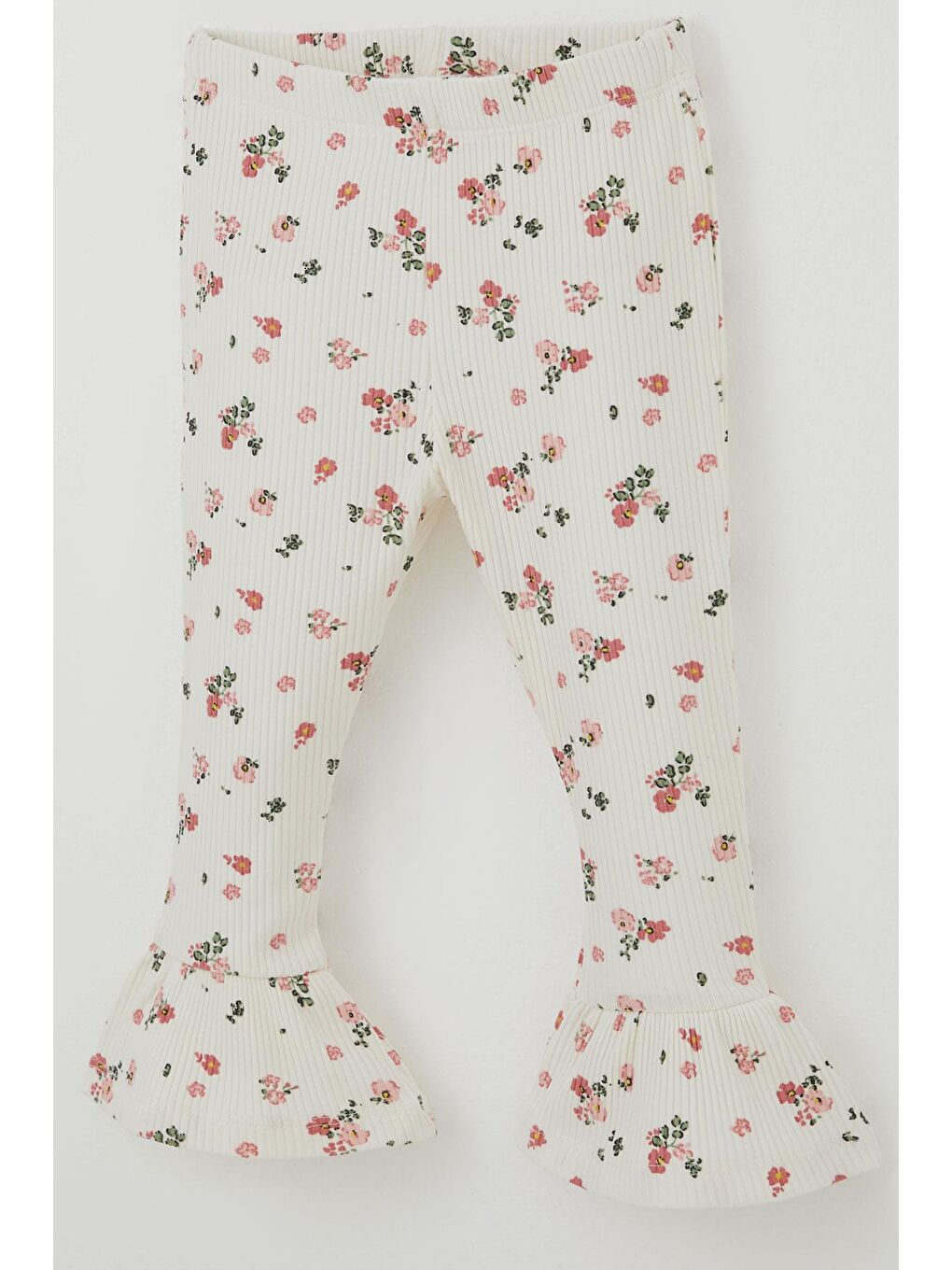 Kız Çocuk Taytlı Takım Çiçek Desenli Paça Kısmı Fırfır Detaylı Ekru (3-7 Yaş)-6