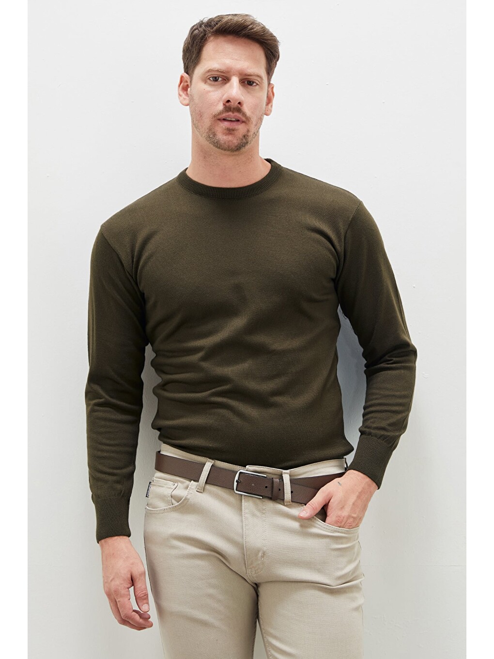 Haki Basic Bisiklet Yaka Regular Fit Triko Kazak-3