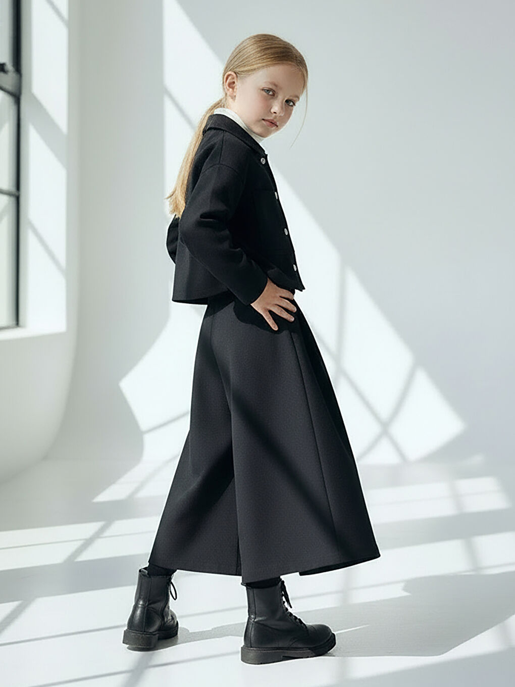 Kız Çocuk Siyah Keten Kali Pantolon-1