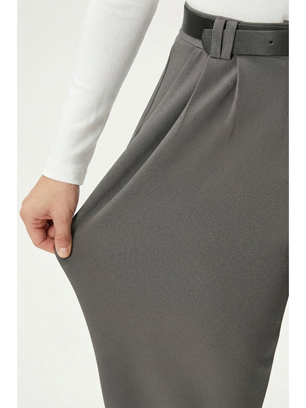 Antrasit Kadın Yüksek Bel Elastanlı Palazzo Pantolon - Kemerli-2